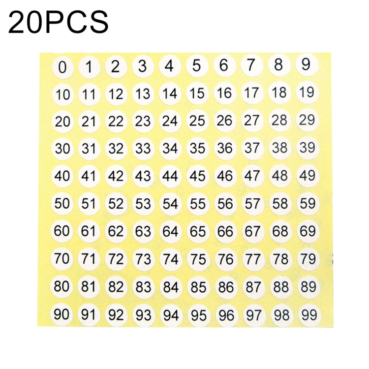 Etichetta adesiva per numero di scarpa di forma rotonda da 20 pezzi, numero 0-99, Number 0-99