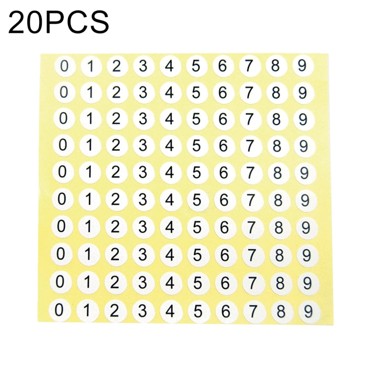Etichetta adesiva per numero di scarpa di forma rotonda da 20 pezzi, numero 0-9, Number 0-9