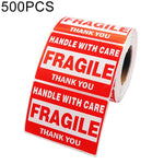 Etichetta di avvertimento inglese autoadesiva per scatola esterna da 500 pezzi Etichetta fragile, dimensioni: 76x51 mm, 76 x 51mm