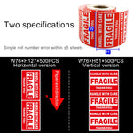Etichetta di avvertimento inglese autoadesiva per scatola esterna da 500 pezzi Etichetta fragile, dimensioni: 76x51 mm, 76 x 51mm