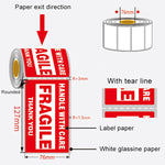 Etichetta fragile con adesivo di avvertenza inglese per scatola esterna autoadesiva da 500 pezzi, dimensioni: 76x127 mm, 76 x 127mm