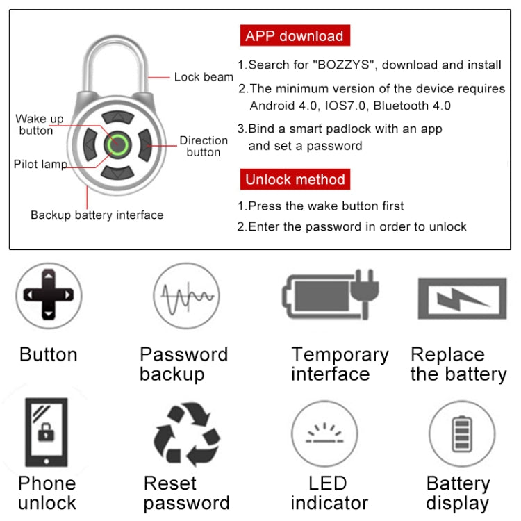 Sblocco remoto con lucchetto con password intelligente Bluetooth per iOS / Android, DM-1