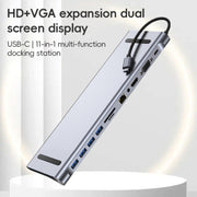 AD-059 11 in 1 da USB-C/Tipo-C a 4K HDMI + VGA + Slot per scheda SD/TF + Gigabit Ethernet + 3,5 mm AUX + USB-C/Tipo-C + 4 HUB Docking Station multifunzione USB 3.0, 11 in 1