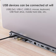 AD-059 11 in 1 da USB-C/Tipo-C a 4K HDMI + VGA + Slot per scheda SD/TF + Gigabit Ethernet + 3,5 mm AUX + USB-C/Tipo-C + 4 HUB Docking Station multifunzione USB 3.0, 11 in 1
