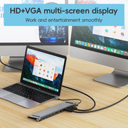 AD-059 11 in 1 da USB-C/Tipo-C a 4K HDMI + VGA + Slot per scheda SD/TF + Gigabit Ethernet + 3,5 mm AUX + USB-C/Tipo-C + 4 HUB Docking Station multifunzione USB 3.0, 11 in 1
