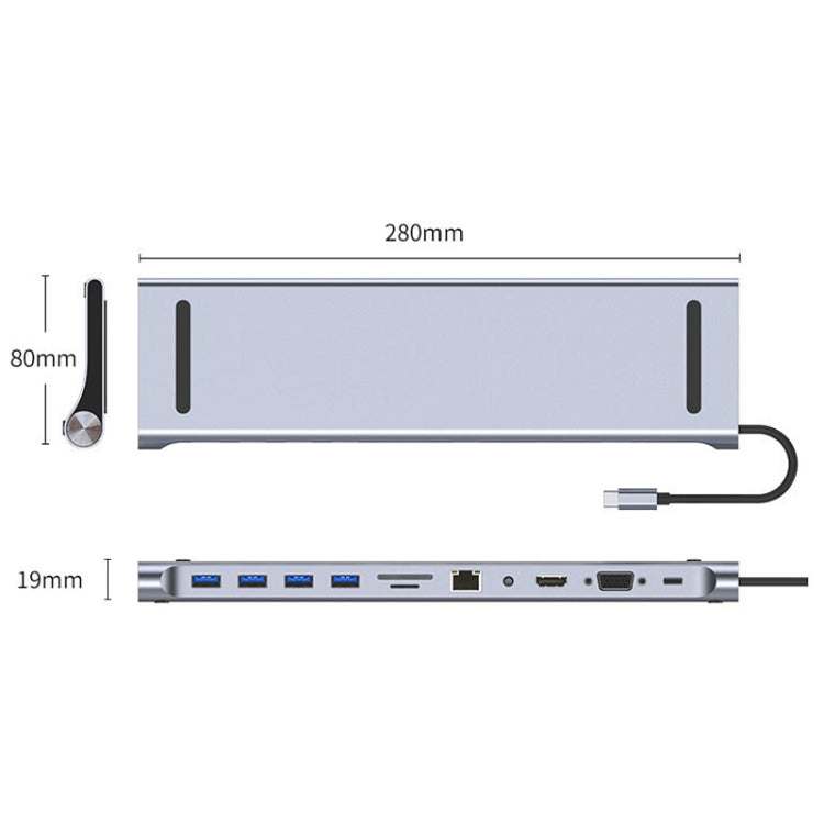 AD-059 11 in 1 da USB-C/Tipo-C a 4K HDMI + VGA + Slot per scheda SD/TF + Gigabit Ethernet + 3,5 mm AUX + USB-C/Tipo-C + 4 HUB Docking Station multifunzione USB 3.0, 11 in 1