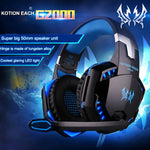 KOTION EACH G2000 Cuffie da gioco over-ear Cuffie da gioco Archetto con microfono Bassi stereo Luce LED per giocatori PC, Lunghezza cavo: circa 2,2 m (bianco + rosso), G2000