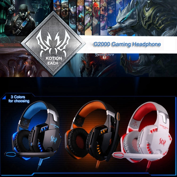 KOTION EACH G2000 Cuffie da gioco over-ear Cuffie da gioco Archetto con microfono Bassi stereo Luce LED per giocatori PC, Lunghezza cavo: circa 2,2 m (bianco + rosso), G2000