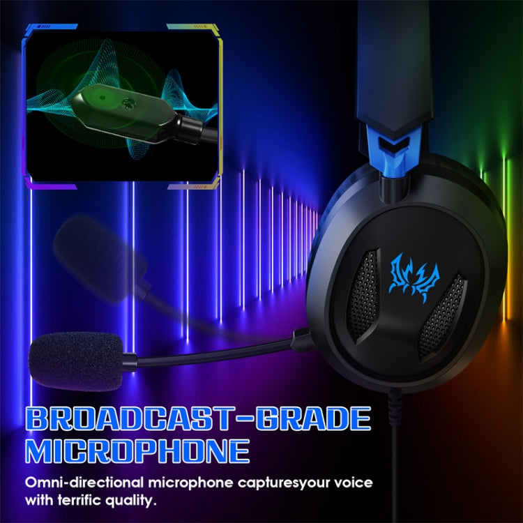KOTION EACH G3100 Funzione di vibrazione Cuffie da gioco professionali Cuffie da gioco con microfono Bassi stereo Luce LED per PC Gamer, Lunghezza cavo: circa 2,4 m (blu + bianco), G3100