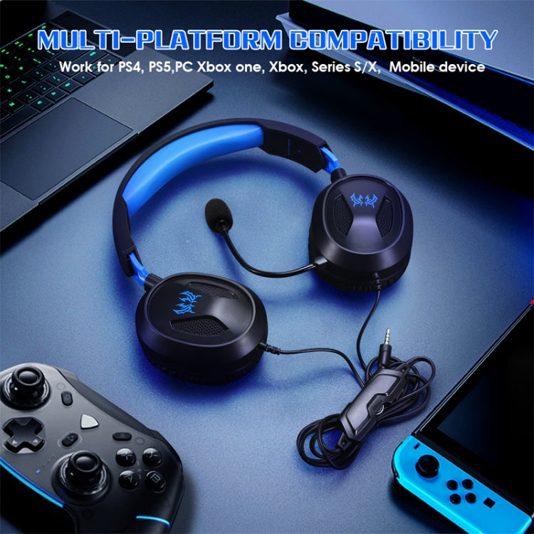 KOTION EACH G3100 Funzione di vibrazione Cuffie da gioco professionali Cuffie da gioco con microfono Bassi stereo Luce LED per PC Gamer, Lunghezza cavo: circa 2,4 m (blu + bianco), G3100