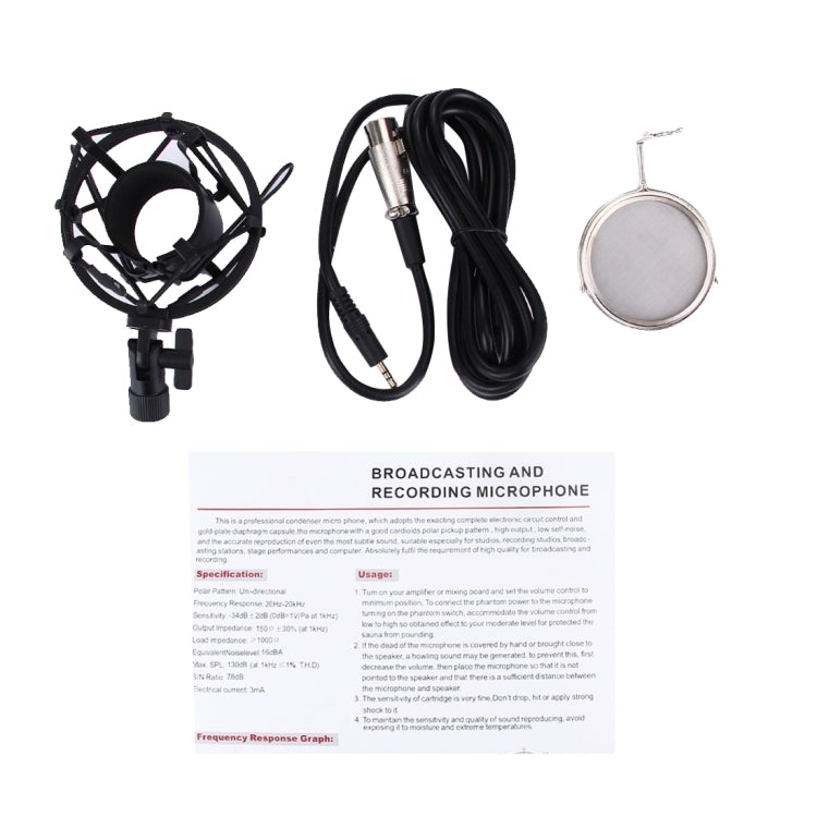 3000 Home KTV Mic Audio Recording Condenser Microphone with Shock Mount and Pop Filter for PC and Laptop, 3.5mm Earphone Port, Cable Length: 2.5m