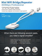 VONETS VAP11N Mini WiFi 300Mbps Ripetitore Bridge WiFi, Miglior Partner di Dispositivo IP / Telecamera IP / Stampante IP / XBOX / PS3 / IPTV / Skybox, VAP11N