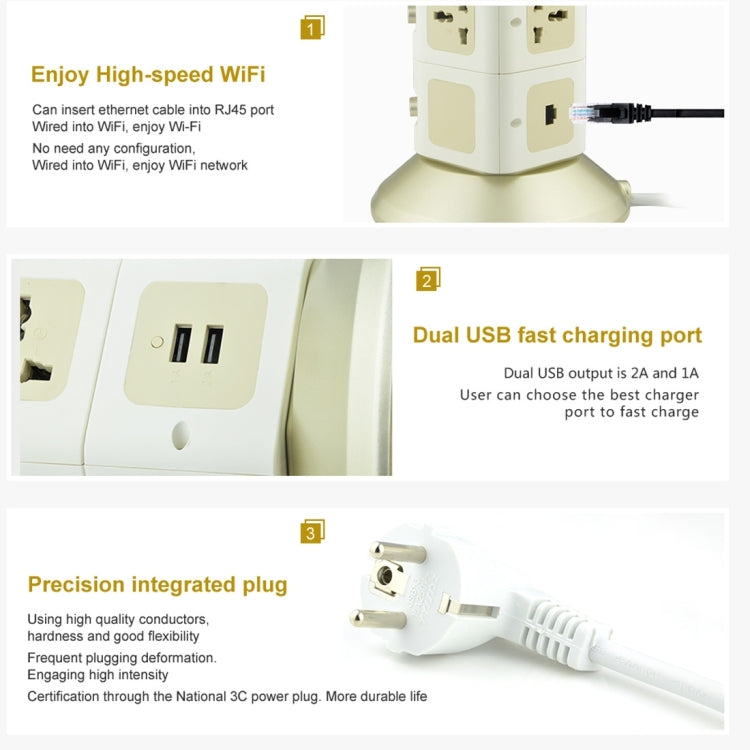 VONETS WiFi-SB-L3 3 Layer 8 Sockets + 2 USB Ports + RJ45 Port WiFi Repeater 300Mbps Smart Power Sockets, EU Plug, Cable Length: 2m