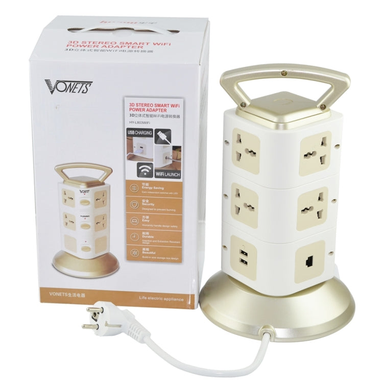 VONETS WiFi-SB-L3 3 strati con 8 prese + 2 porte USB + porta RJ45 Ripetitore WiFi 300Mbps Prese elettriche intelligenti, spina europea, lunghezza cavo: 2 m