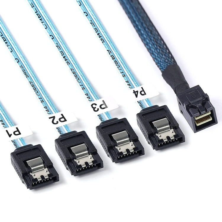 Cavo raid per server dati Mini SAS SFF-8643 da host a 7 pin 4 SATA target disco rigido 6 Gbps, lunghezza: 1 m, SFF-8643 (Length: 1m)