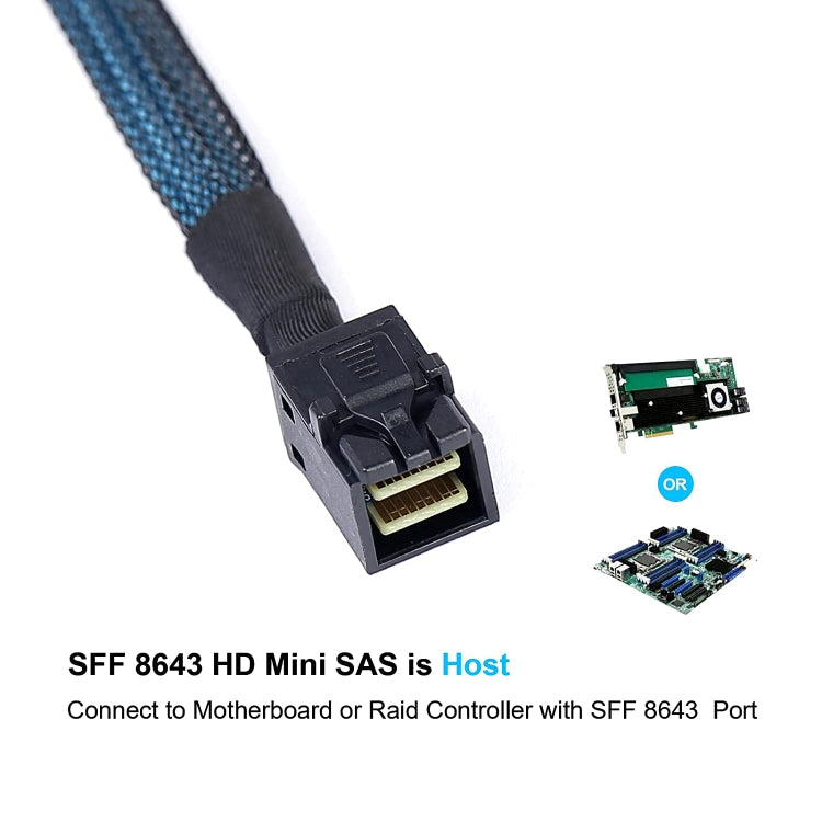 Cavo raid per server dati Mini SAS SFF-8643 da host a 7 pin 4 SATA target disco rigido 6 Gbps, lunghezza: 1 m, SFF-8643 (Length: 1m)