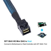 Cavo raid per server dati Mini SAS SFF-8643 da host a 7 pin 4 SATA target disco rigido 6 Gbps, lunghezza: 1 m, SFF-8643 (Length: 1m)