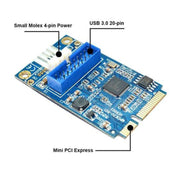 Scheda di espansione per PC desktop anteriore da MINI PCI-E a USB 3.0 a 19 pin con porta di connessione di alimentazione a 4 pin, 4 Pin Power