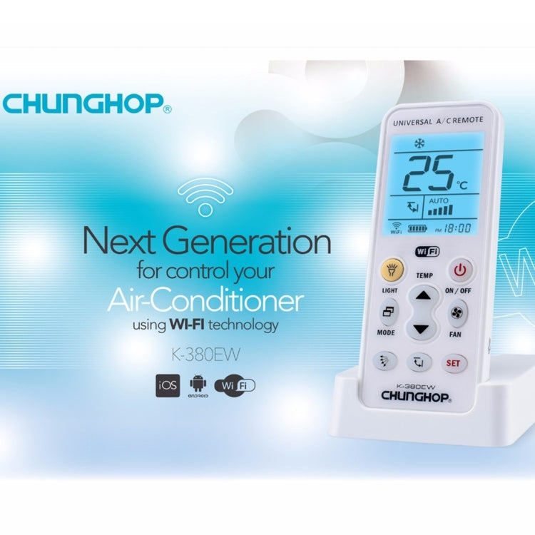 CHUNGHOP K-380EW WiFi Smart Universal LCD Air Conditioner Remote Control with Holder, Support 2G/3G/4G/WiFi Network