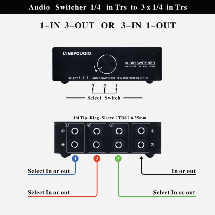 B833 Passive Stereo Speaker Speaker with Switch, 1 Input and 3 Outputs or 3 Inputs and 1 Output