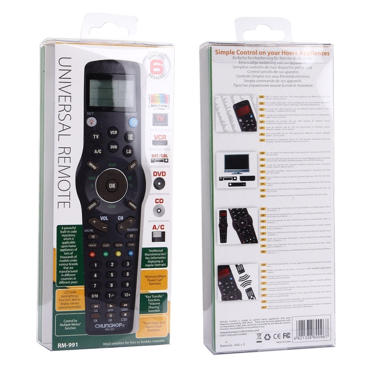 CHUNGHOP RM-L991 Universal LCD Remote Control with Learning Function for TV VCR SAT CBL DVD CD A/C, RM-L991