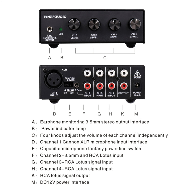 LINEPAUDIO B895 Five-Channel Stereo Microphone Mixer with Headphone Monitoring