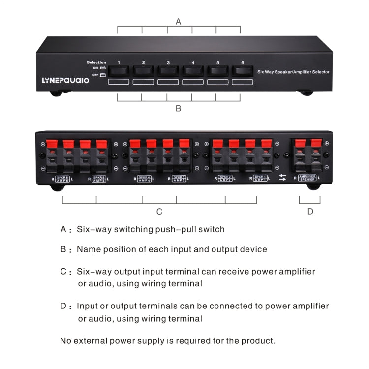 LINEPAUDIO B898 Six-way stereo speaker comparator / amplifier Two-way selective switch