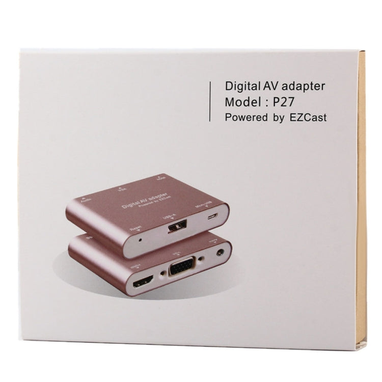 P27 Cover in metallo Convertitore da micro USB a HDMI + VGA HDTV Adattatore AV digitale, alimentazione tramite EZCast, supporto sistema iOS/Android/Windows
