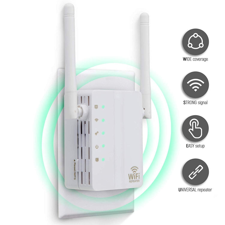 Router di rete ripetitore di segnale ripetitore WiFi Wireless-N da 300 Mbps con 2 antenne esterne, spina europea, 2 External Antenna (White), 2 External Antenna (Black)