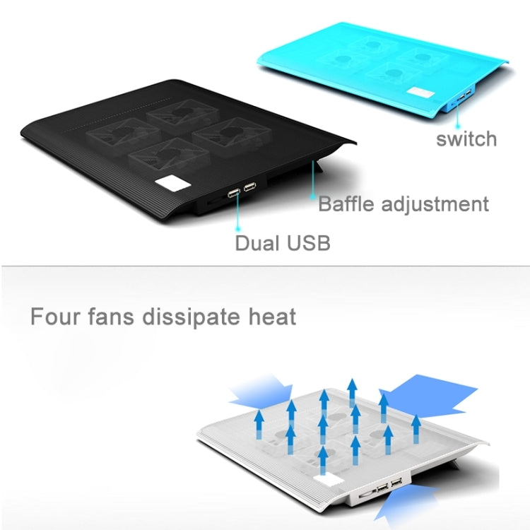 NUOXI L112A Base di raffreddamento USB per computer portatile silenzioso con quattro ventole a velocità regolabile con 2 porte USB