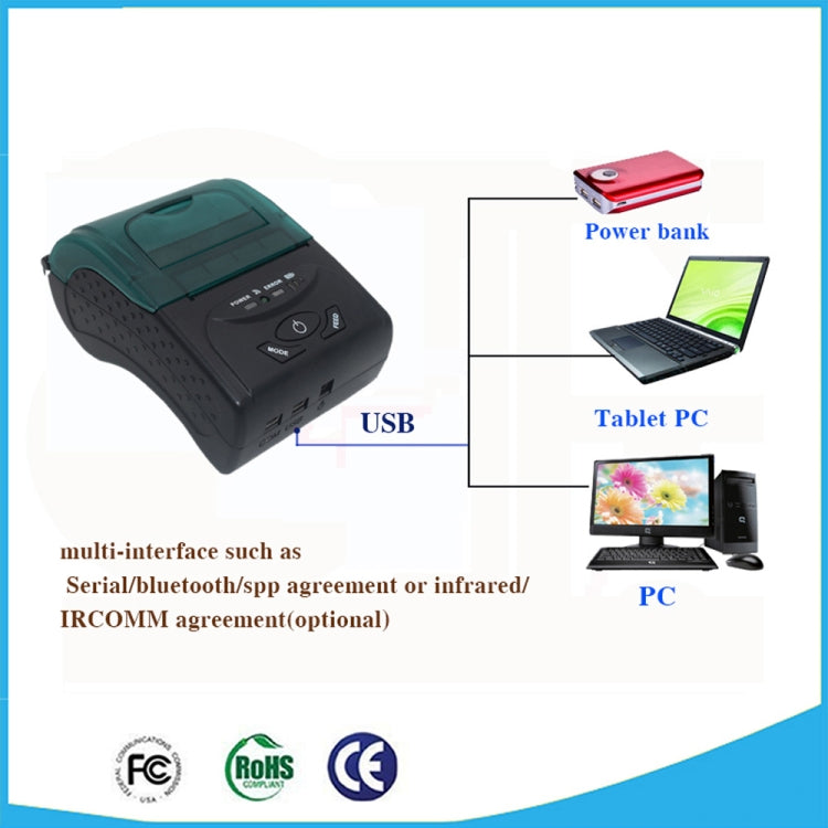 POS-5807 Stampante termica per biglietti Bluetooth portatile con porta USB da 58 mm, formato massimo carta termica supportata: 57x50 mm