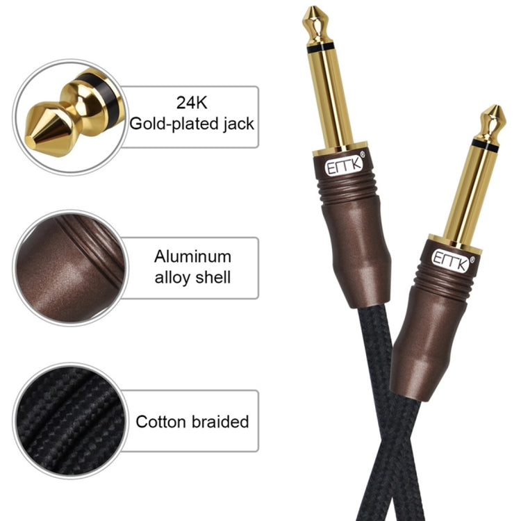 EMK 3-Section Gold Plated Plug 6.35mm Male to Male Cotton Braided Audio Cable for Guitar Amplifier Mixer, Length: 1.5m