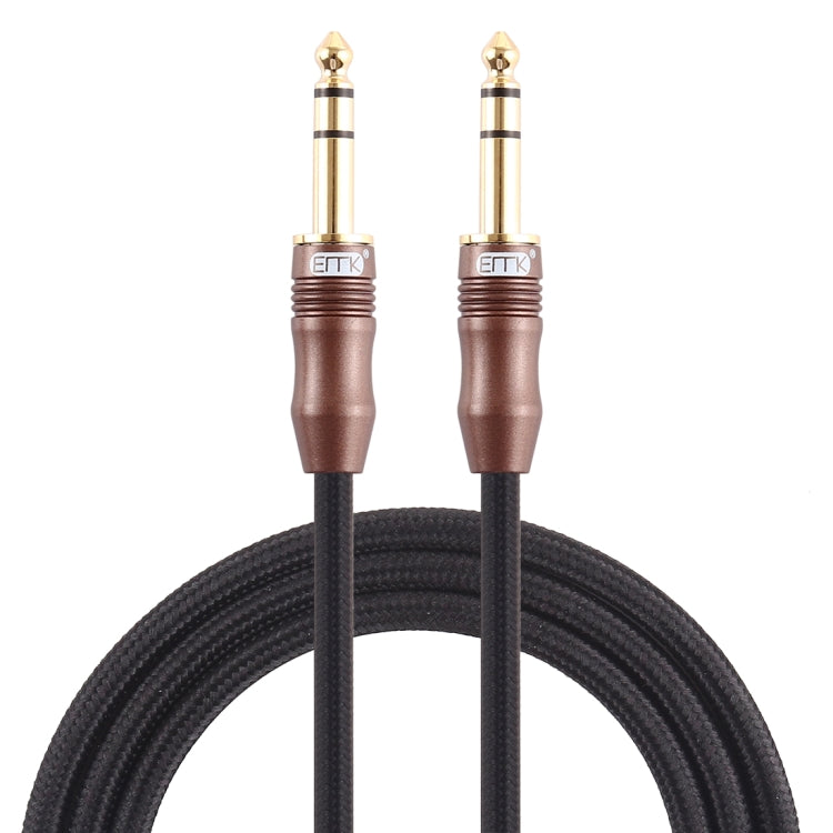 EMK 6.35mm Male to Male 4 Section Braided Cotton Audio Cable Gold Plated Plug for Guitar Amplifier Mixer, Length: 2m