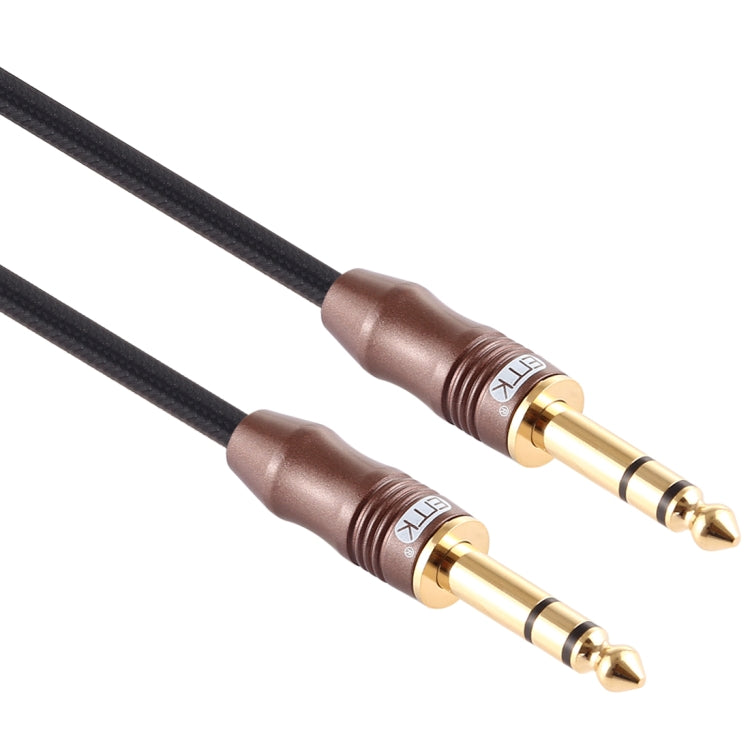 EMK 6.35mm Male to Male 4 Section Braided Cotton Audio Cable Gold Plated Plug for Guitar Amplifier Mixer, Length: 2m