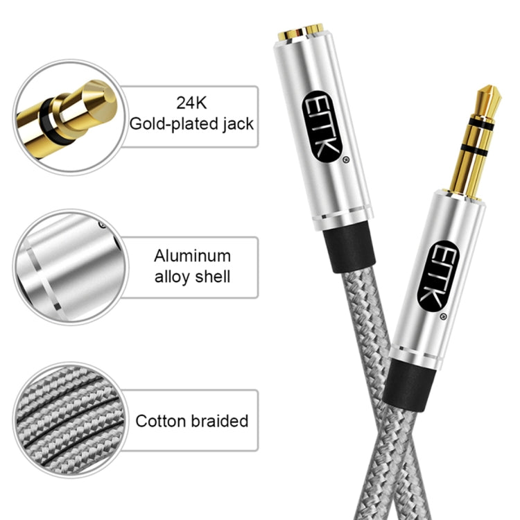 EMK 3.5mm Male to Female Gold Plated Plug Cotton Braided Audio Cable for Speaker/Notebook/Headphone, Length: 0.5m