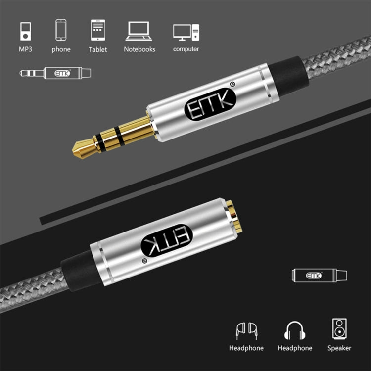 EMK 3.5mm Male to Female Gold Plated Plug Cotton Braided Audio Cable for Speaker/Notebook/Headphone, Length: 0.5m