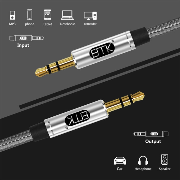 EMK 3.5mm Male to Male Gold Plated Plug Cotton Braided Audio Cable for Speaker/Notebook/Headphone, Length: 1m, EMK