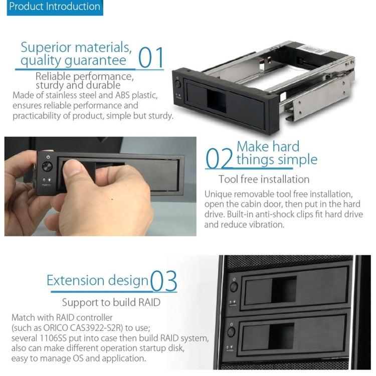 ORICO 1106SS Spazio CD-ROM HDD Mobile Rack Contenitore interno per convertitore HDD da 3,5 pollici