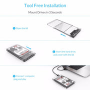 ORICO 2139U3-CR USB3.0 Custodia trasparente per disco rigido esterno per HDD/SSD SATA da 9,5 mm e 2,5 pollici, USB 3.0 (2.5 inch)