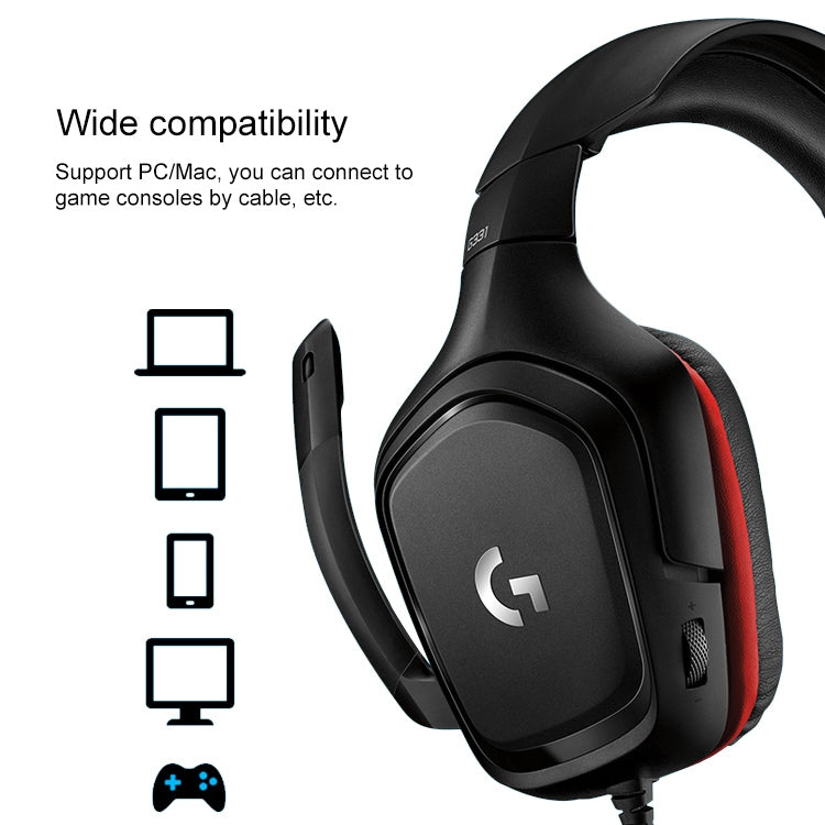 Logitech G331 Cuffie da gioco da competizione pieghevoli stereo con audio surround Dolby 7.1 con riduzione del rumore, G331