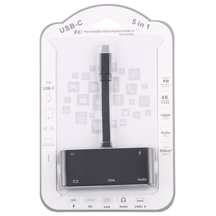 Convertitore USB-C 5 in 1 con HDMI, VGA, audio e PD