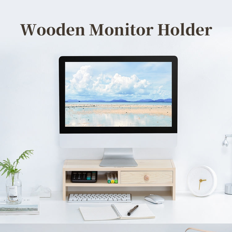 Supporto per monitor in legno di pino 2 strati con divisorio