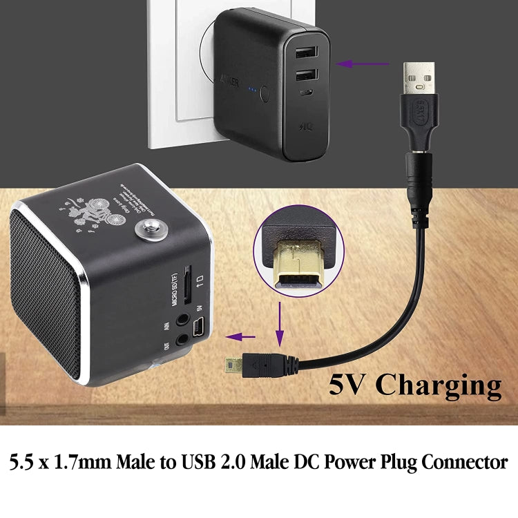 10 connettori di alimentazione CC maschio da 5,5 x 1,7 mm maschio a USB 2.0 maschio, 5.5 x 1.7mm