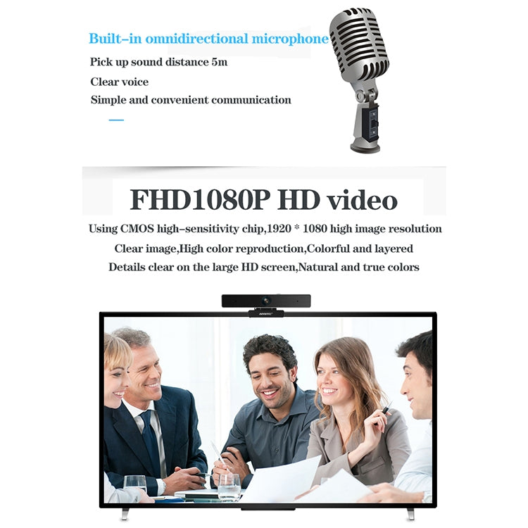aoni C90 1080P HD Telecamera per computer intelligente aziendale con microfono, C90
