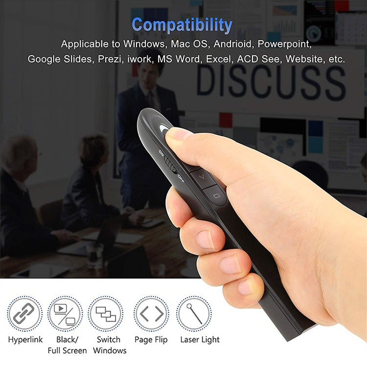XM930 Penna laser wireless da 2,4 GHz per girare pagine di PowerPoint Penna per proiezione di presentazioni wireless multimediale con ricevitore USB, supporto promemoria batteria scarica, distanza telecomando: 100 m, 100m White, 100m Black