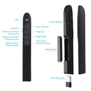 XM930 Penna laser wireless da 2,4 GHz per girare pagine di PowerPoint Penna per proiezione di presentazioni wireless multimediale con ricevitore USB, supporto promemoria batteria scarica, distanza telecomando: 100 m, 100m White, 100m Black