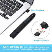 XM930 Penna laser wireless da 2,4 GHz per girare pagine di PowerPoint Penna per proiezione di presentazioni wireless multimediale con ricevitore USB, supporto promemoria batteria scarica, distanza telecomando: 100 m, 100m White, 100m Black