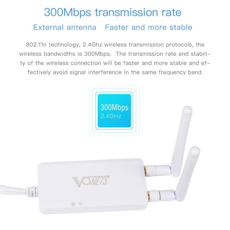 VONETS VAP11S Mini ponte wireless 2.4G Ripetitore WiFi 300Mbps con 2 antenne, VAP11S