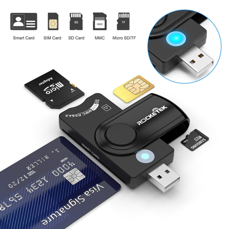 ROCKETEK CR310 USB 3.0 + Scheda TF + Scheda SD + Scheda SIM + Lettore di schede multifunzione Smart Card, USB 3.0