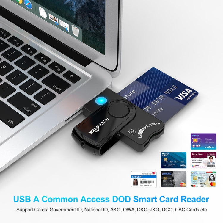 ROCKETEK CR310 USB 3.0 + Scheda TF + Scheda SD + Scheda SIM + Lettore di schede multifunzione Smart Card, USB 3.0